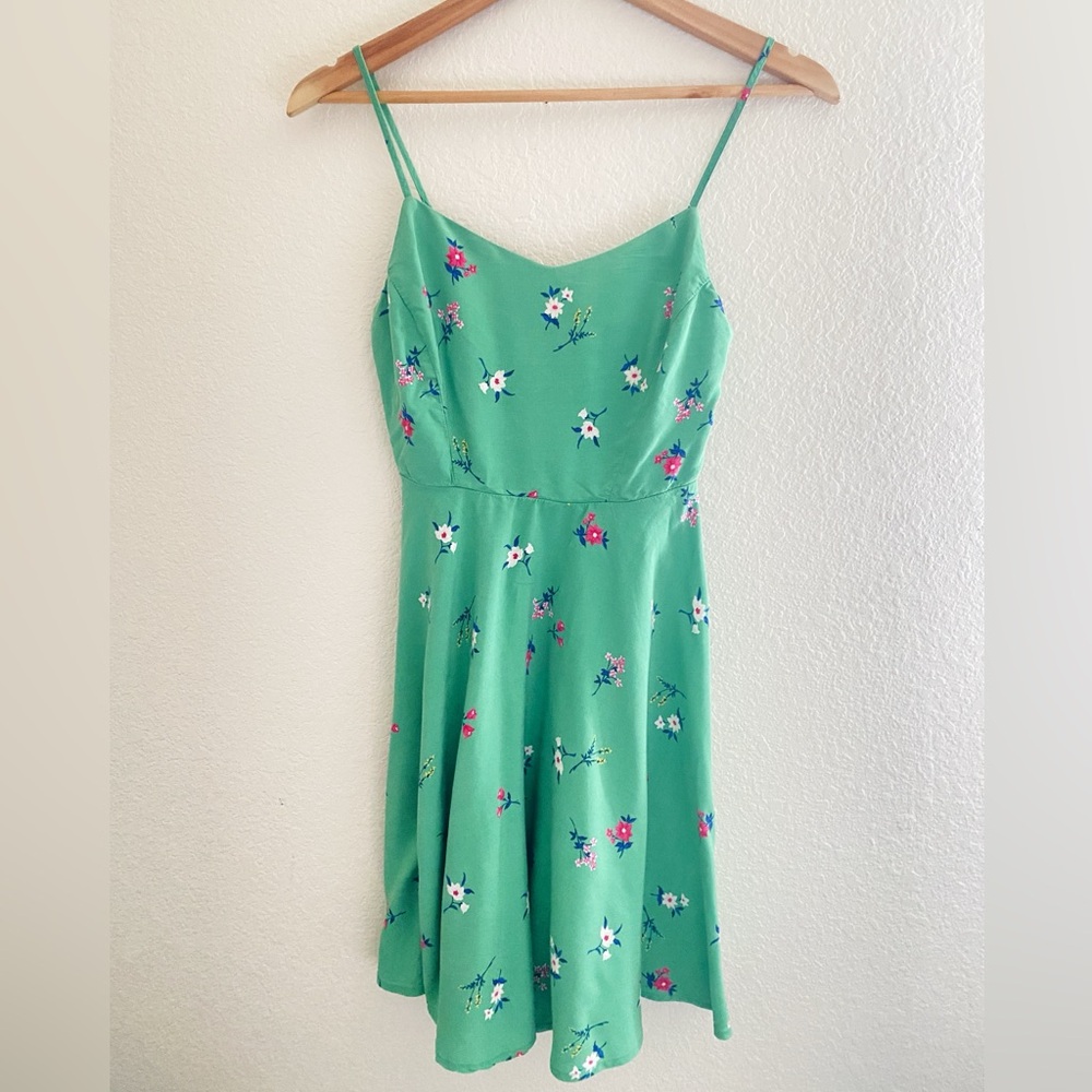 Green Floral Smocked Mini Dress